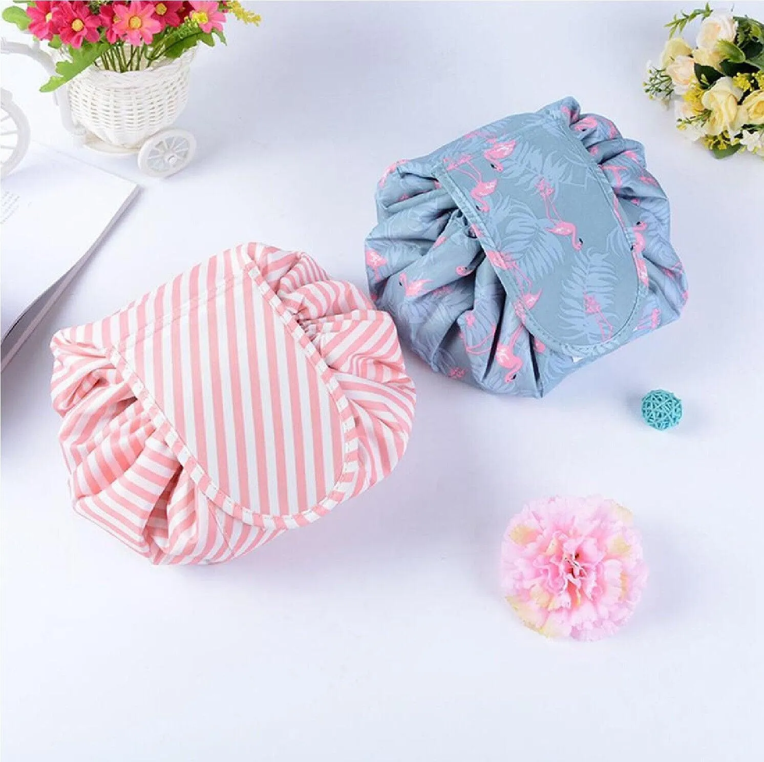 Lazy Cosmetic Bag Printing Drawstring Makeup Case Storage Bag Portable Travel Au