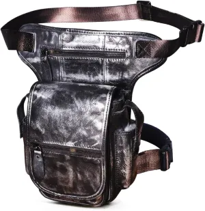 Le'aokuu Mens Genuine Leather Climbing Cycling Belt Waist Bag Hip Bum Fanny Pack Drop Leg Bag