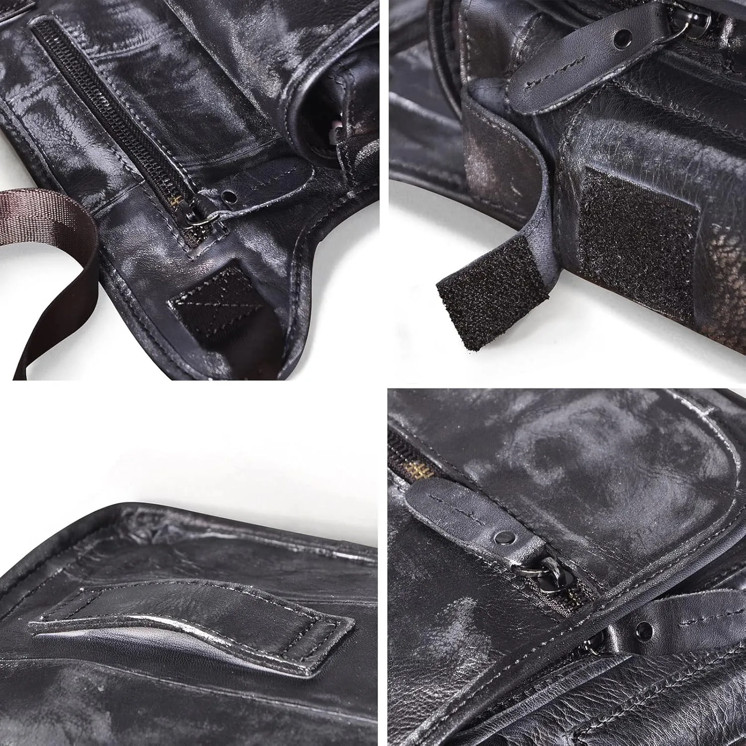 Le'aokuu Mens Genuine Leather Climbing Cycling Belt Waist Bag Hip Bum Fanny Pack Drop Leg Bag