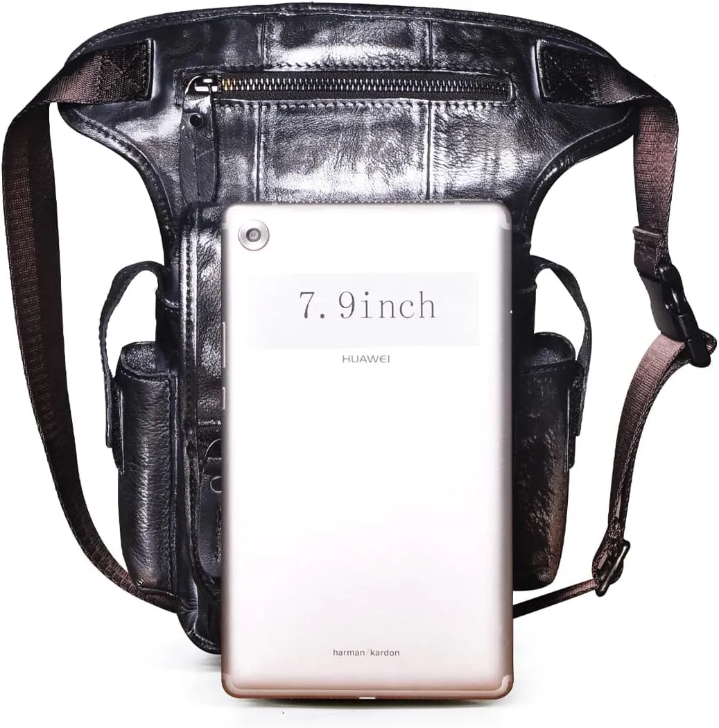 Le'aokuu Mens Genuine Leather Climbing Cycling Belt Waist Bag Hip Bum Fanny Pack Drop Leg Bag