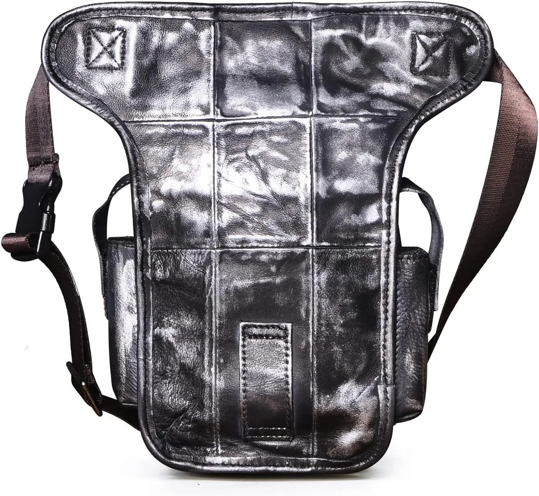 Le'aokuu Mens Genuine Leather Climbing Cycling Belt Waist Bag Hip Bum Fanny Pack Drop Leg Bag