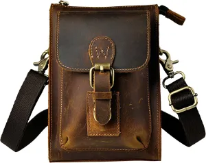 Le'aokuu Mens Genuine Leather Small Messenger Shoulder Satchel Phone Pouch Belt Fanny Waist Bag Pack