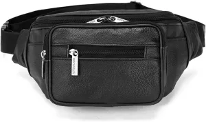 leather Fanny pack, Outdoor travel waist Pack Cowhide Leather Large Size 2 Pockets waist bag.Suitable for outdoor mountaineering, travel, camping, cycling, running, etc.（black-E）