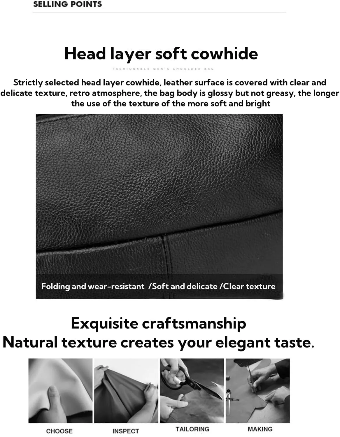 leather Fanny pack, Outdoor travel waist Pack Cowhide Leather Large Size 2 Pockets waist bag.Suitable for outdoor mountaineering, travel, camping, cycling, running, etc.（black-E）