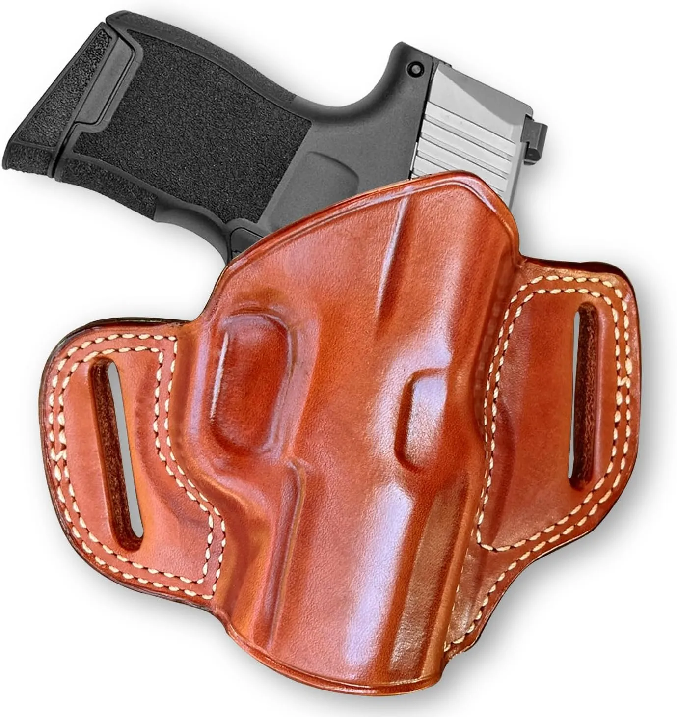 Leather Pancake OWB Belt Holster Open Top Fits Sigg P365 9mm Micro Compact 3.1” Barrel, Right Hand Draw, Brown Color #1329#
