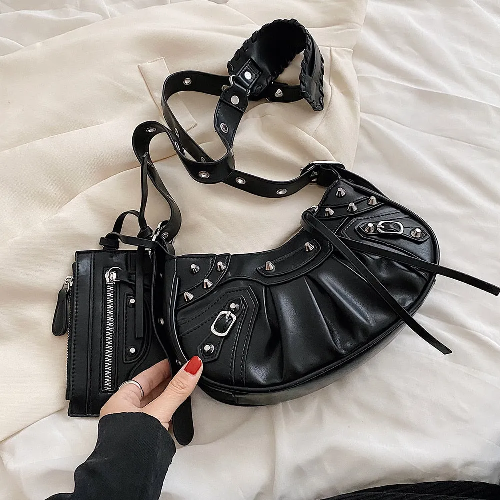 Leather Rivet Studded Shoulder Bag
