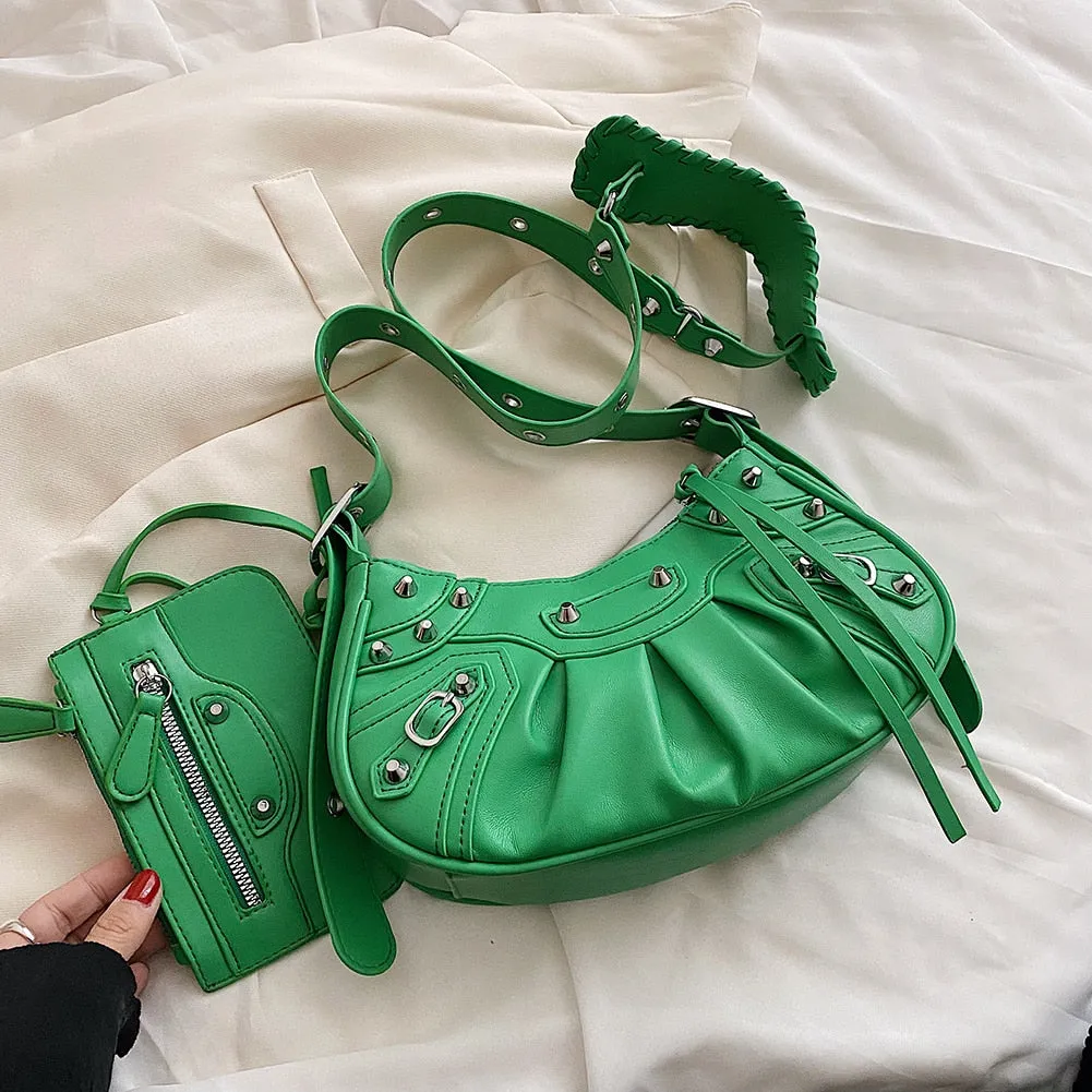 Leather Rivet Studded Shoulder Bag