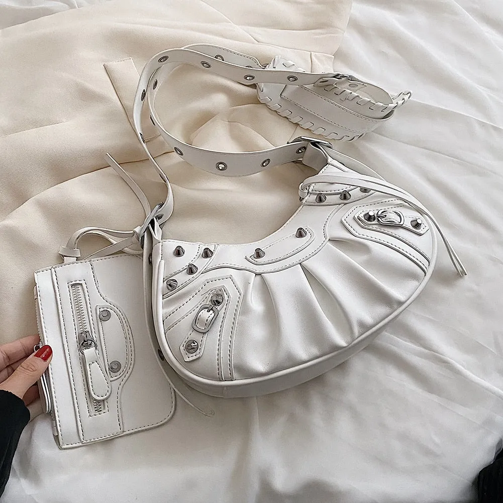 Leather Rivet Studded Shoulder Bag