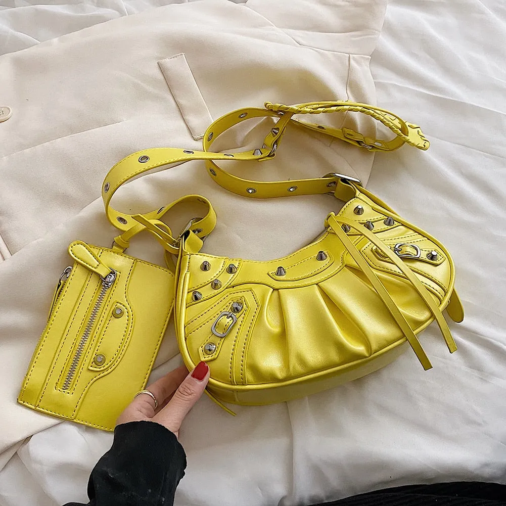 Leather Rivet Studded Shoulder Bag