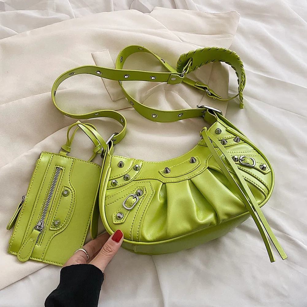 Leather Rivet Studded Shoulder Bag