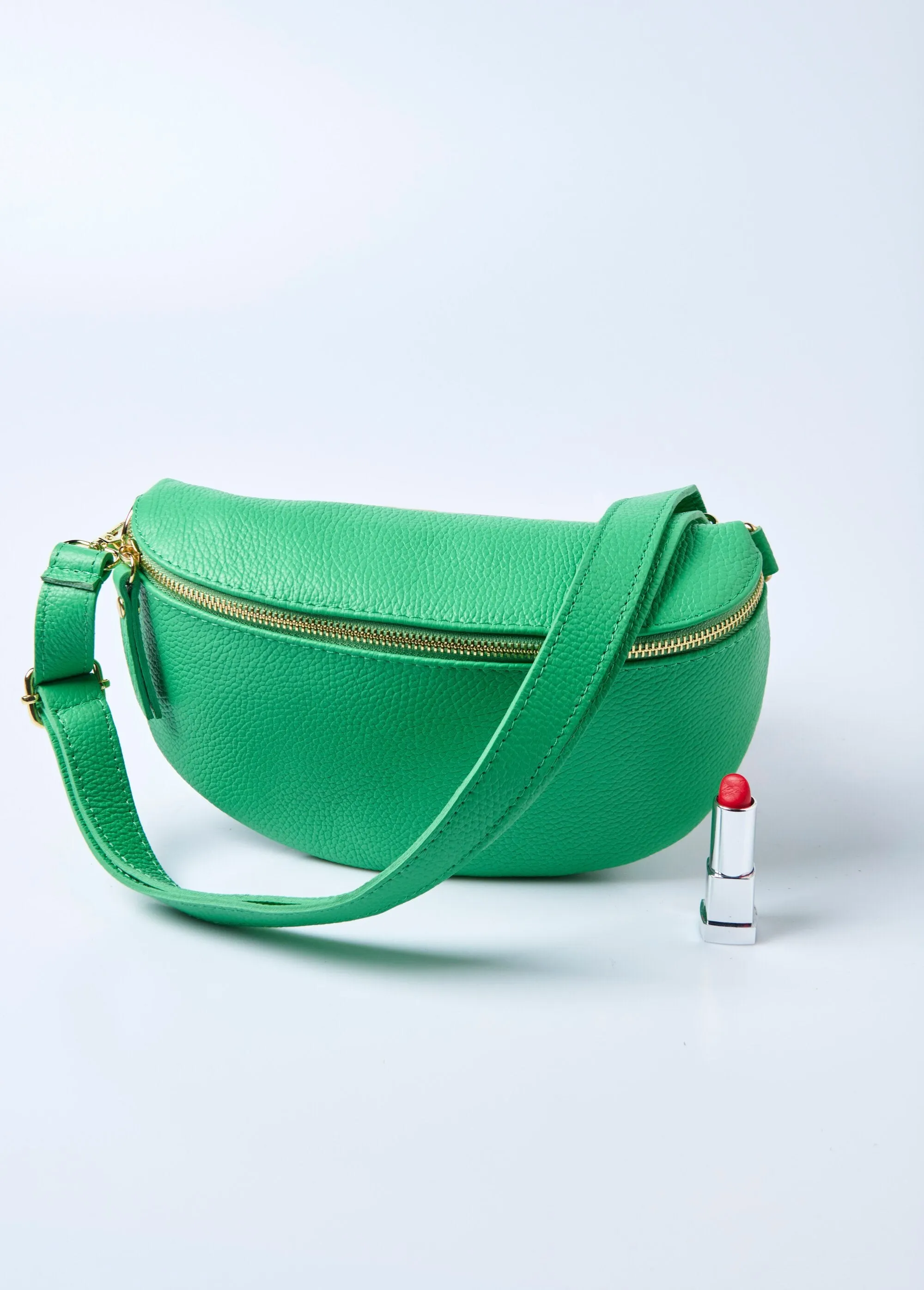 Leather zipped fanny pack with shoulder strap