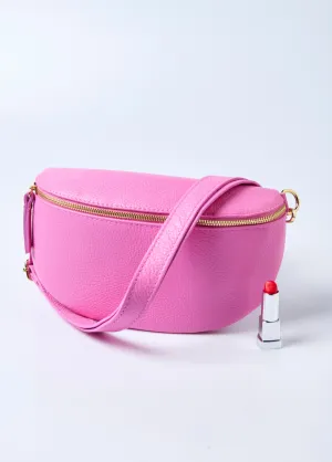 Leather zipped fanny pack with shoulder strap