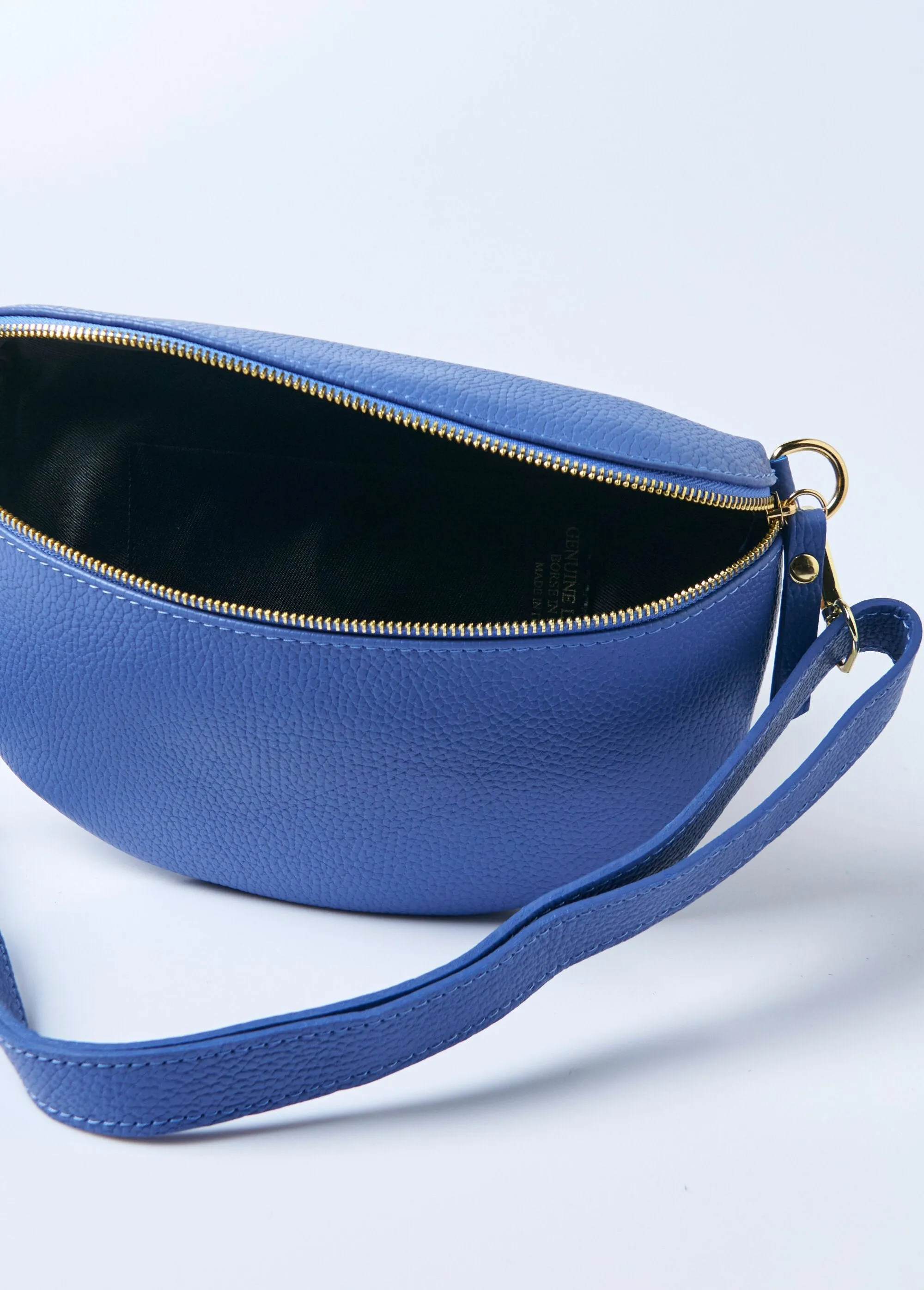 Leather zipped fanny pack with shoulder strap