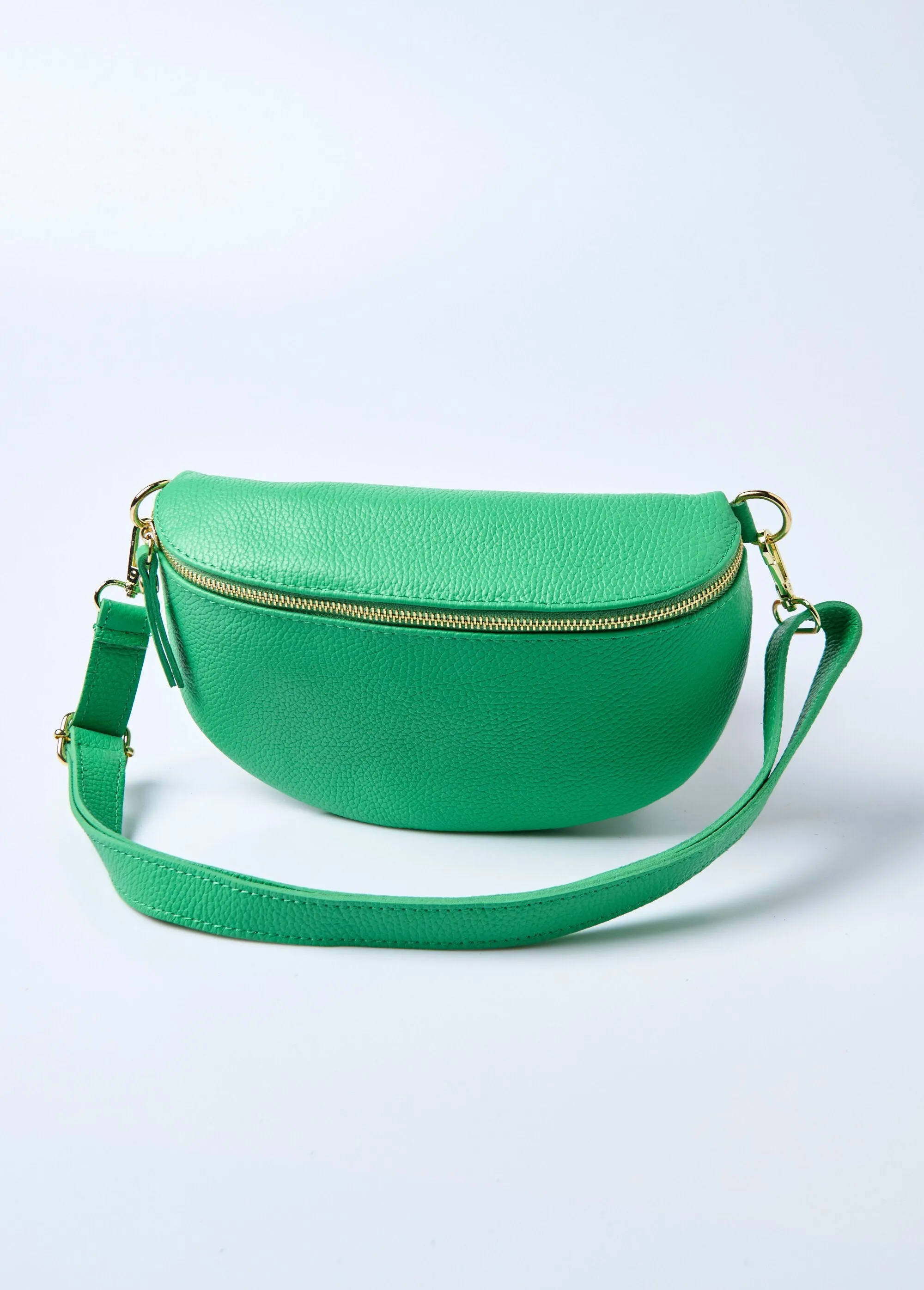Leather zipped fanny pack with shoulder strap