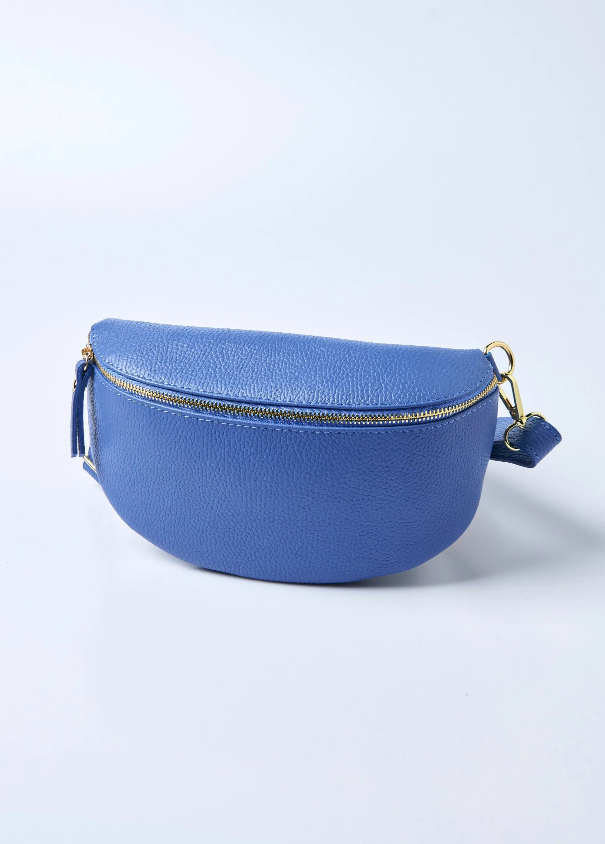 Leather zipped fanny pack with shoulder strap