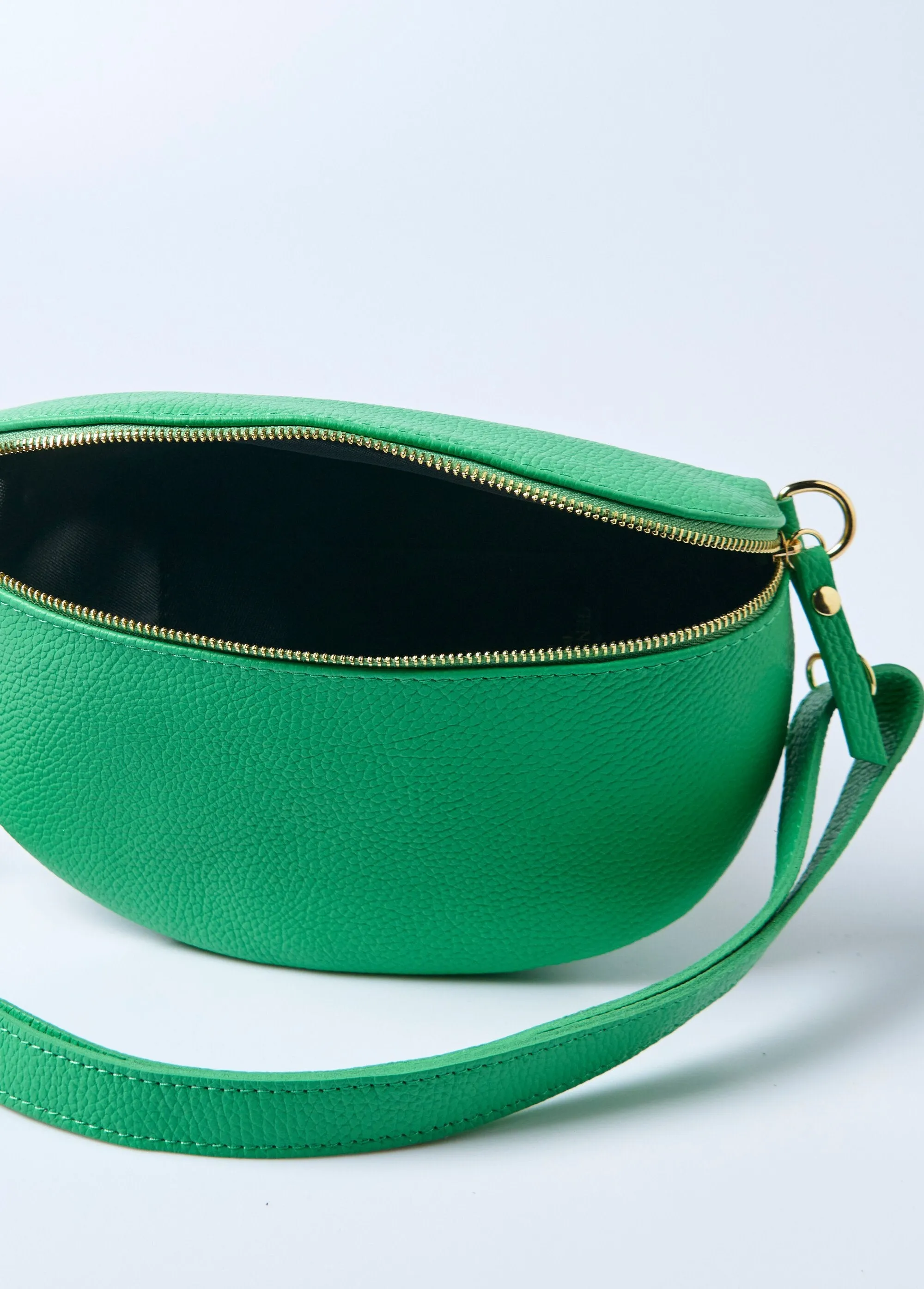 Leather zipped fanny pack with shoulder strap
