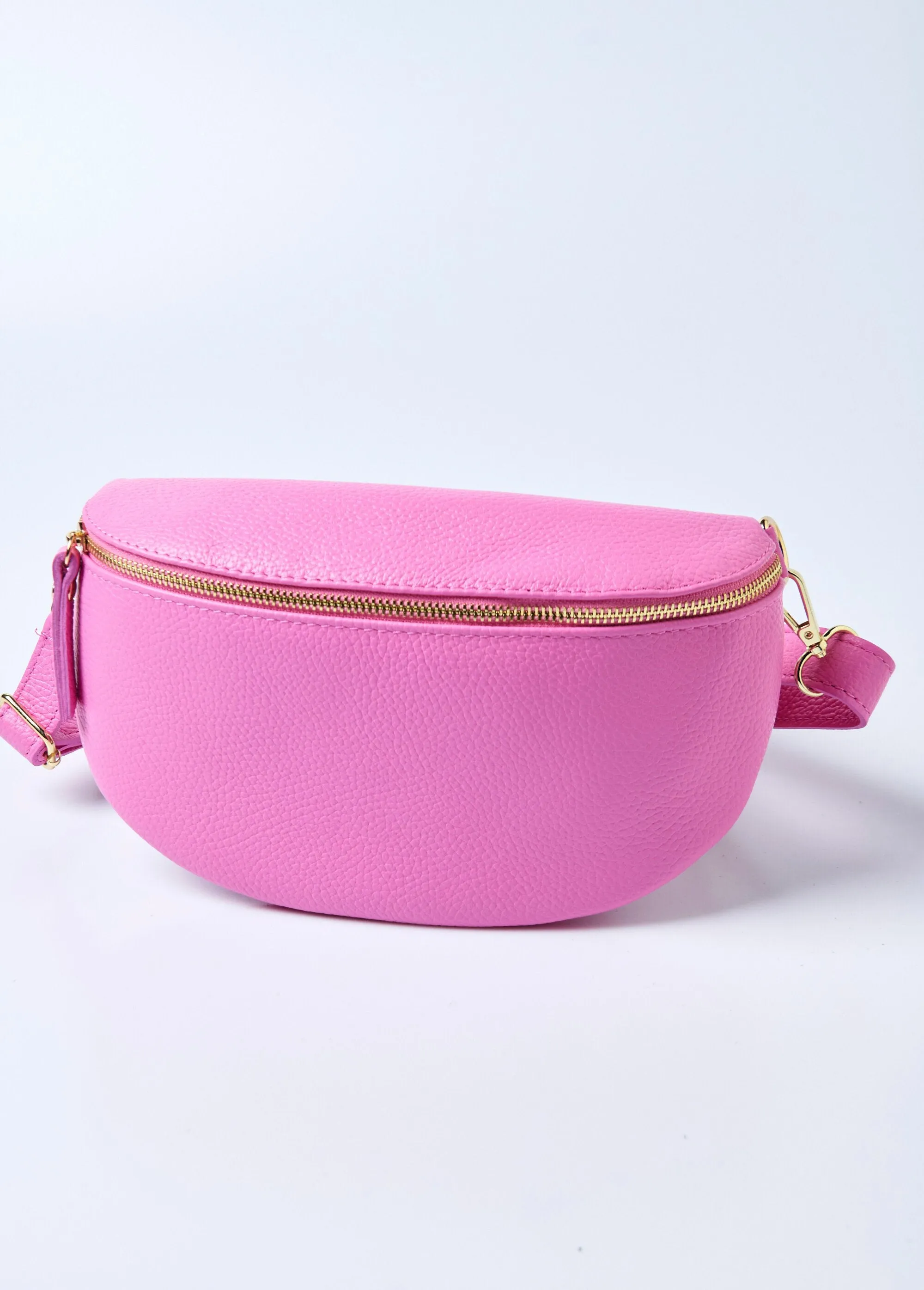 Leather zipped fanny pack with shoulder strap
