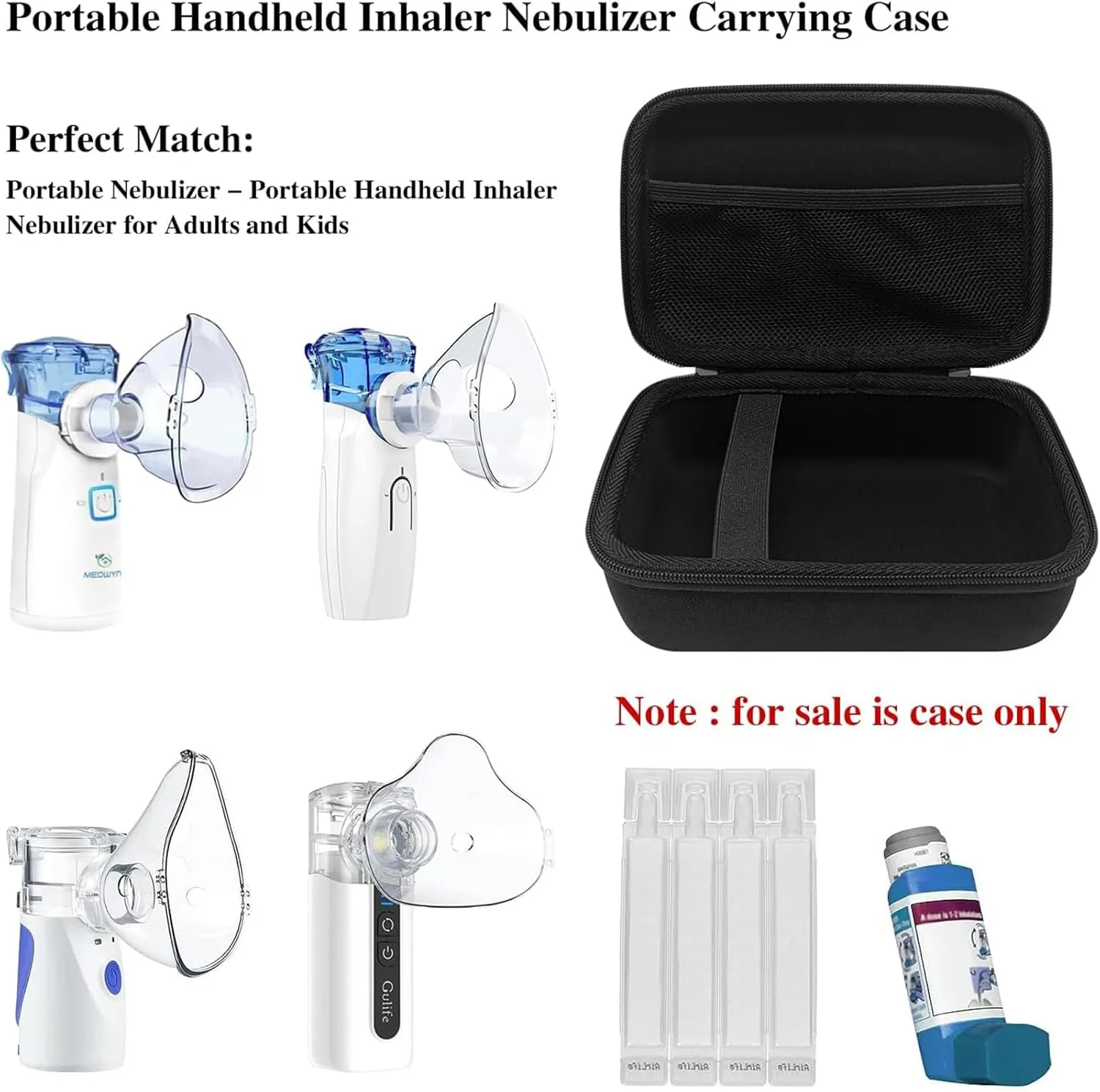 Leayjeen Carrying Case Compatible with Meowyn/Audilo/Naweti/Gülife/PUERUK Portable Handheld Inhaler Nebulizer for Adults and Kids，Handheld Mesh Atomizer,Inhaler Spacer Bag-Black（Case Only）