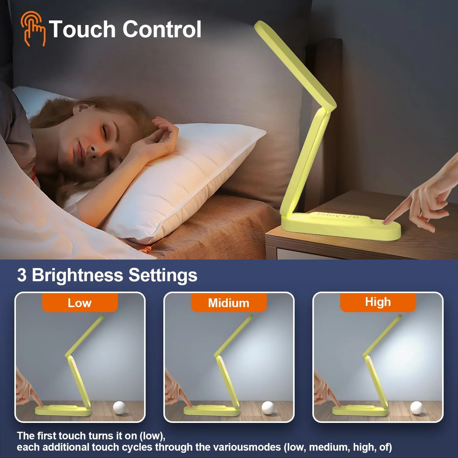 LED Desk Lamp for Office Home & Battery Operated Lamp Rechargeable Lamp Foldable & Portable Light, LED Desk Light Strip, 3 Brightness Dimmable Small Desk Lamp Reading Lamp (Yellow)
