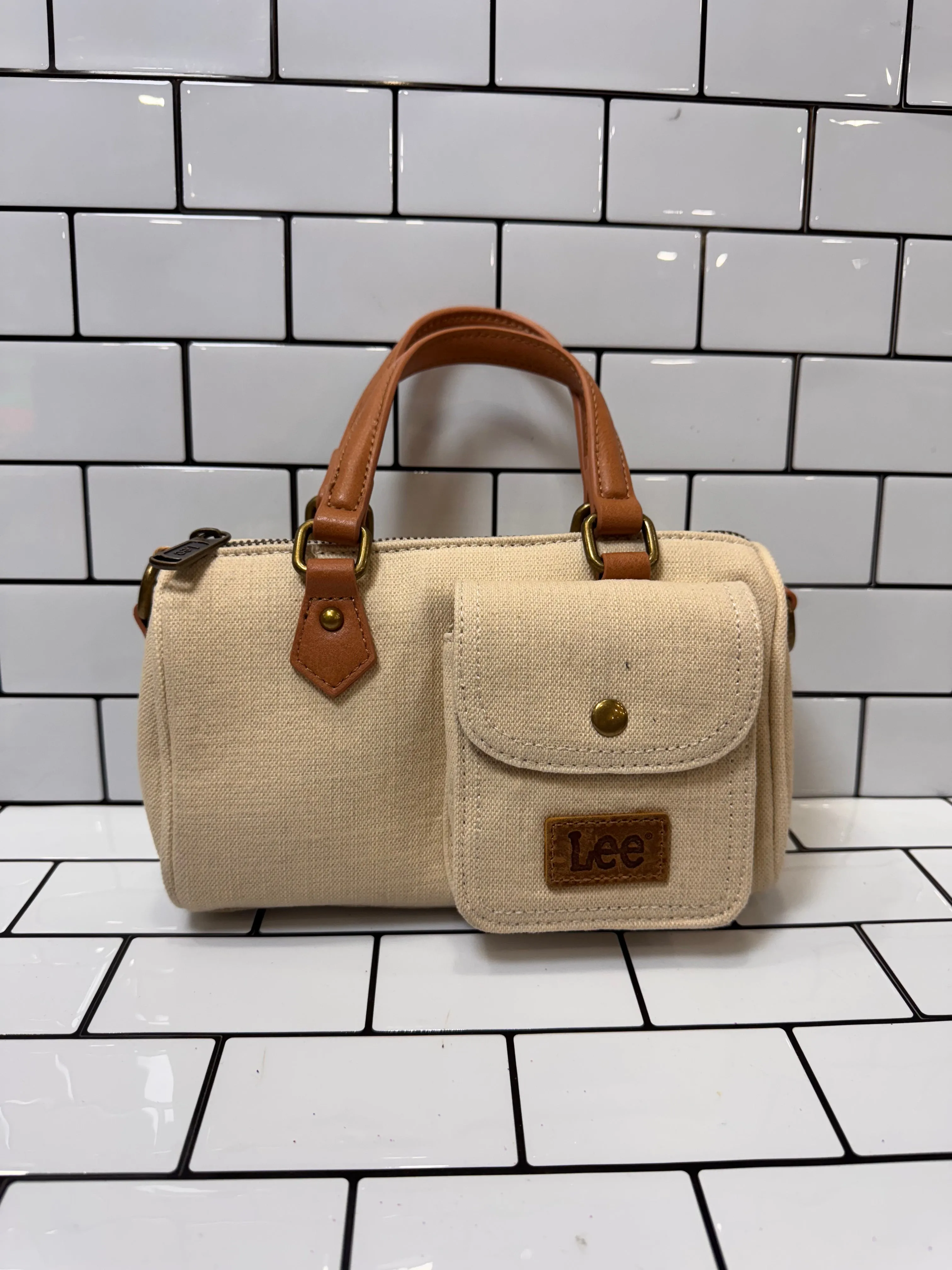 Lee Denim Canvas Barrel Handle Crossbody Tote Bag
