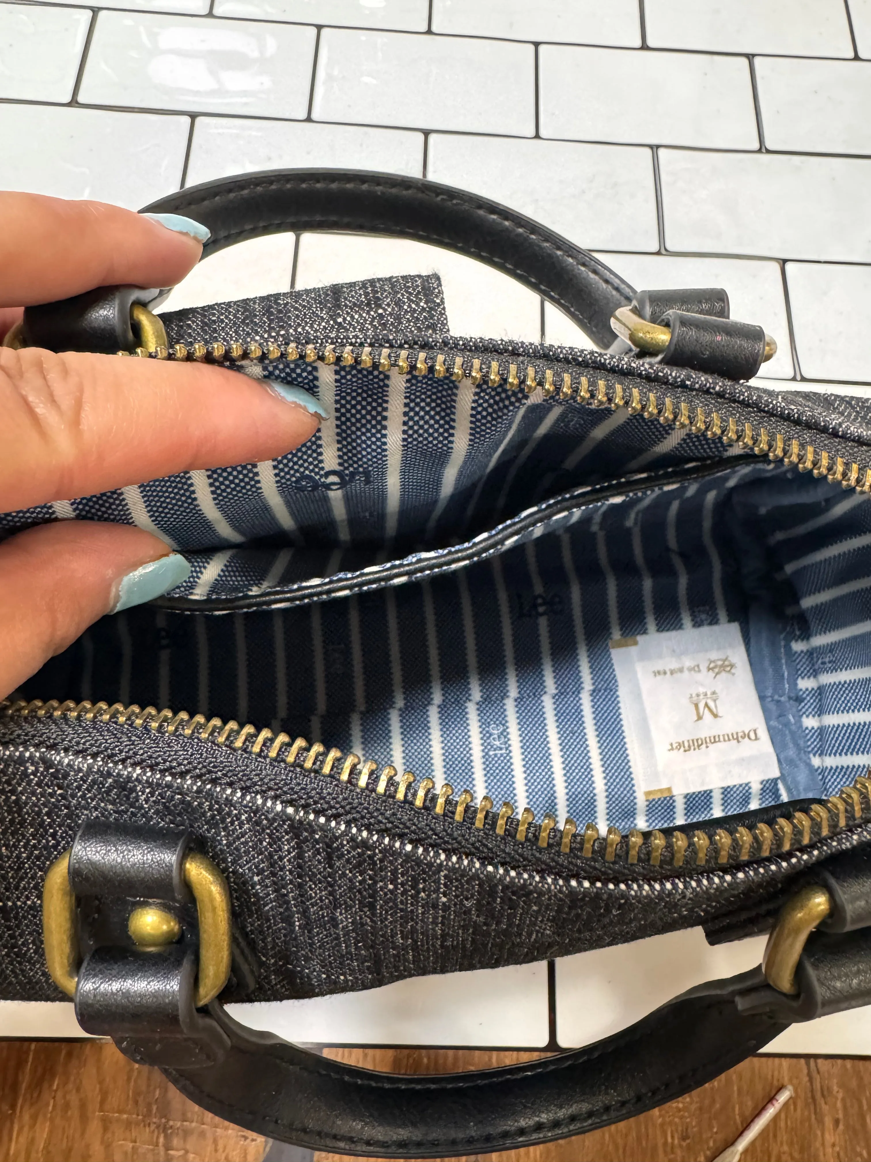 Lee Denim Canvas Barrel Handle Crossbody Tote Bag