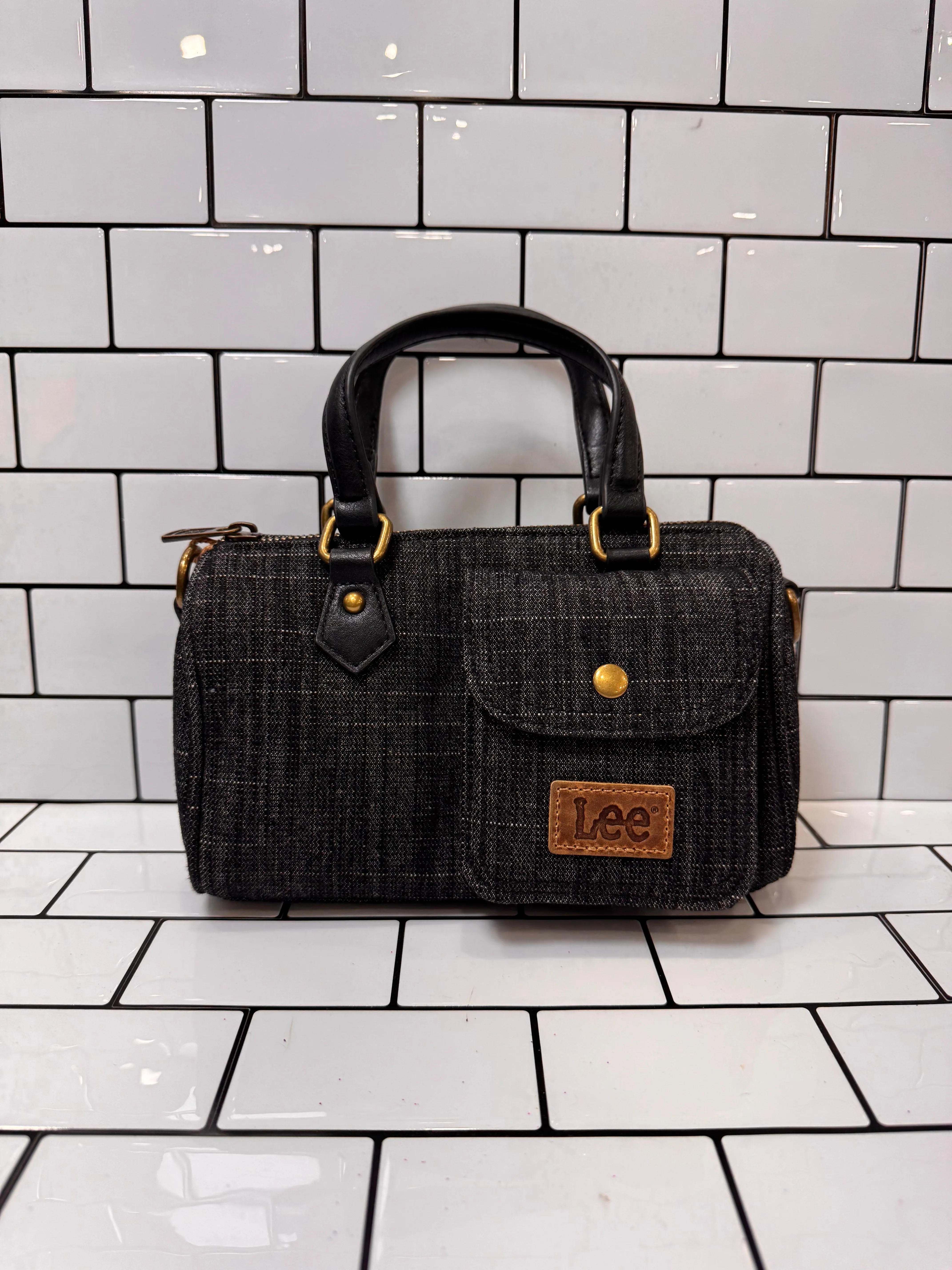 Lee Denim Canvas Barrel Handle Crossbody Tote Bag