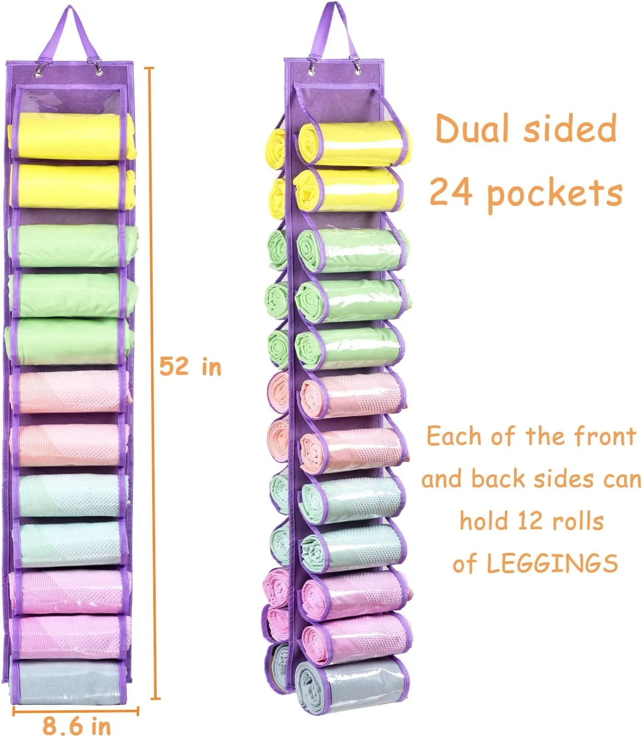 Legging Storage Bag Storage Hanger Can Holds 24 Leggings or Shirts Jeans Compartment Storage Hanger, Foldable Leggings Organizer Clothes, Portable Clothes Wardrobe for Rolls Clothes (Purple-L)