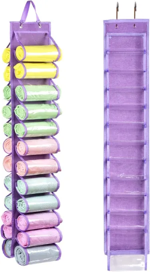 Legging Storage Bag Storage Hanger Can Holds 24 Leggings or Shirts Jeans Compartment Storage Hanger, Foldable Leggings Organizer Clothes, Portable Clothes Wardrobe for Rolls Clothes (Purple-L)