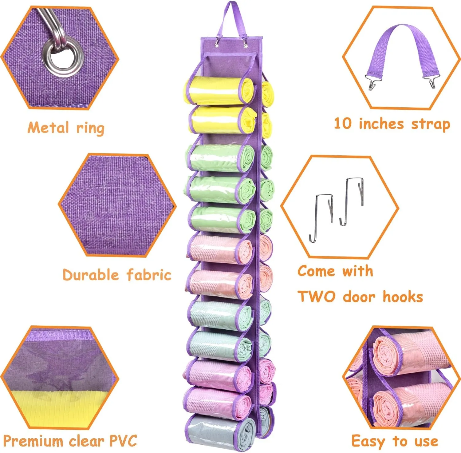 Legging Storage Bag Storage Hanger Can Holds 24 Leggings or Shirts Jeans Compartment Storage Hanger, Foldable Leggings Organizer Clothes, Portable Clothes Wardrobe for Rolls Clothes (Purple-L)
