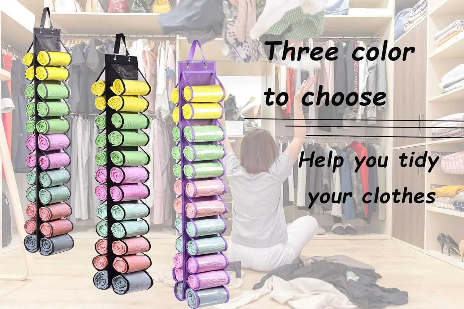 Legging Storage Bag Storage Hanger Can Holds 24 Leggings or Shirts Jeans Compartment Storage Hanger, Foldable Leggings Organizer Clothes, Portable Clothes Wardrobe for Rolls Clothes (Purple-L)