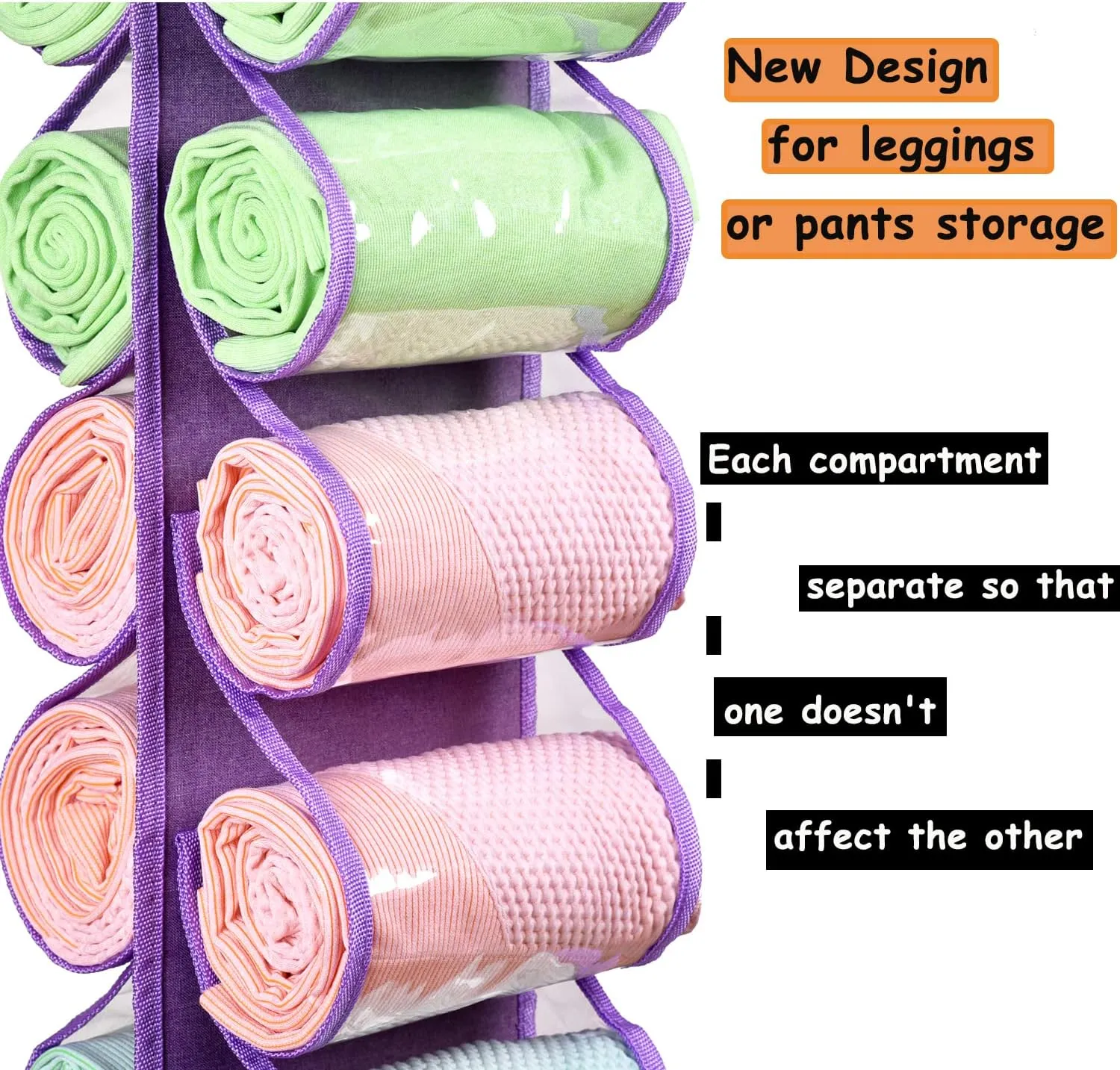 Legging Storage Bag Storage Hanger Can Holds 24 Leggings or Shirts Jeans Compartment Storage Hanger, Foldable Leggings Organizer Clothes, Portable Clothes Wardrobe for Rolls Clothes (Purple-L)