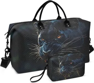Leopard Roar Black Duffle Bag for Travel, Gym Bag with Multiple Interior Pockets for Men Women Overnight Purse Included 20.5 x 1.9 x 13.8 In