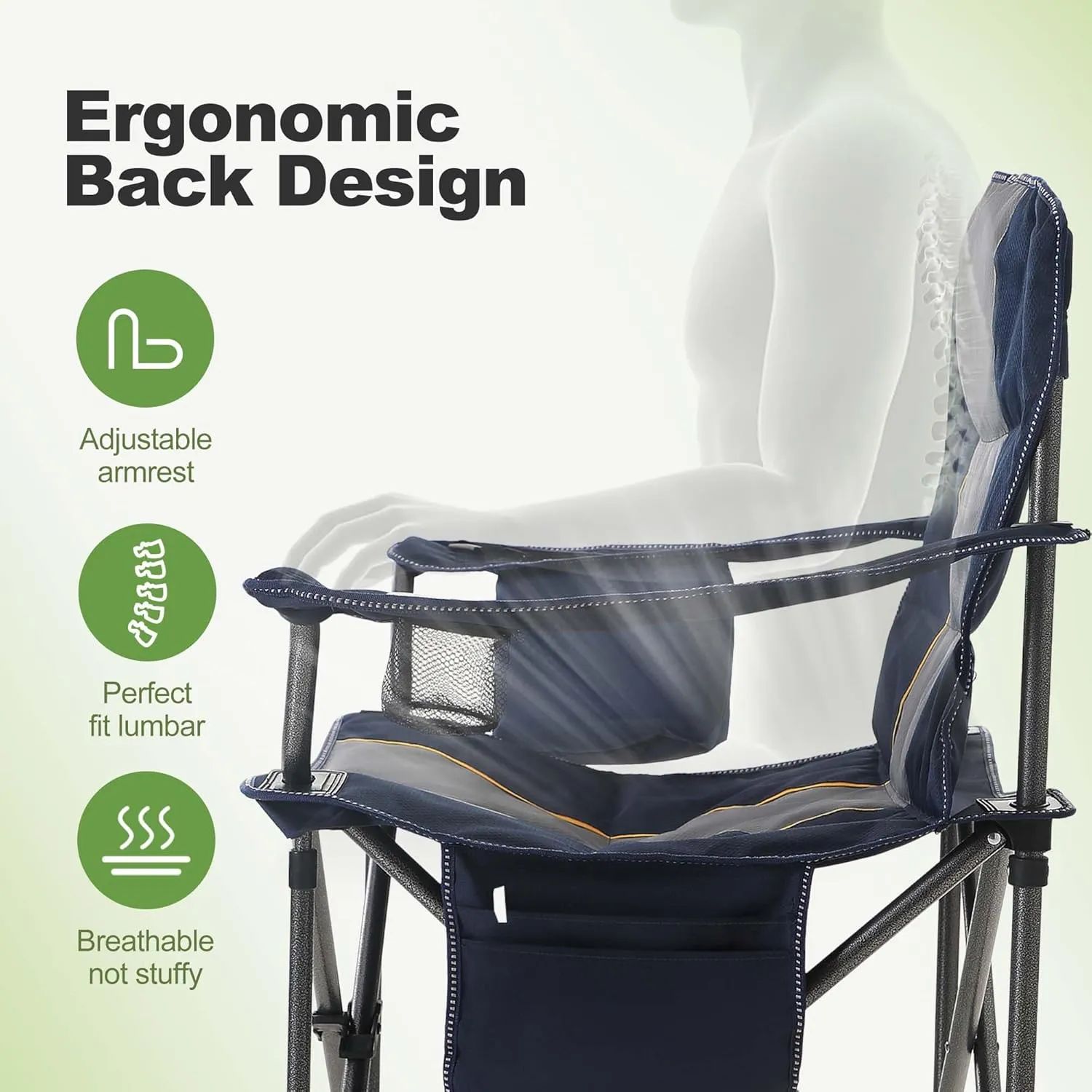 LET'S CAMP Folding Camping Chair Oversized Heavy Duty Padded Outdoor Chair with Cup Holder Storage and Cooler Bag, 450 LBS Weight Capacity, Thicken 600D Oxford