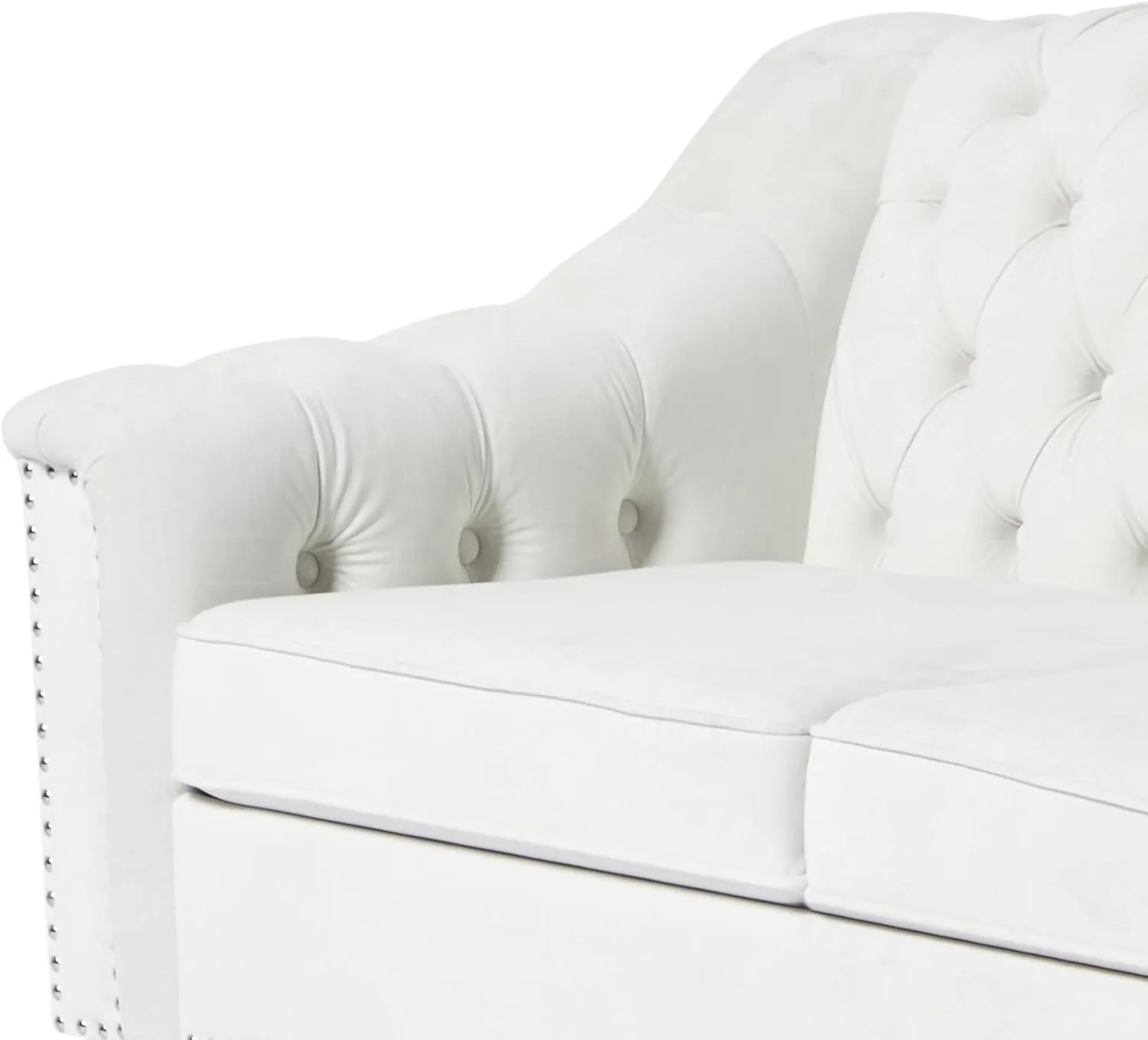 LEVNARY 2-Piece Couch Set for Living Room, White Velvet Sofa Chesterfield Couch with Button Tufted Design, Armchair & Loveseat Sectional Furniture Set for Apartment Home Office (White,1 2)