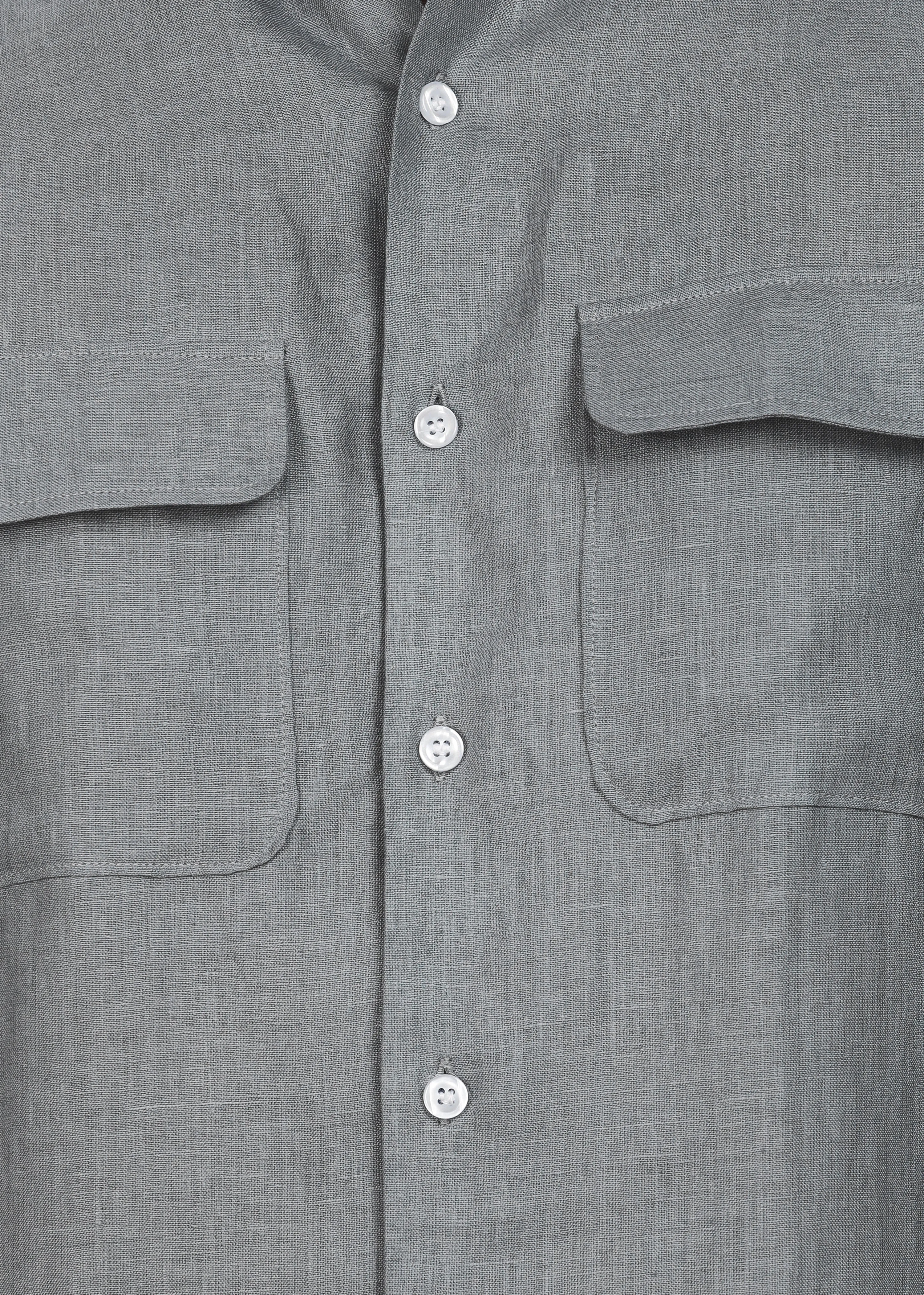 Liam - Pure Linen Double Pocket Classy Full Sleeve Shirt - Slate Grey