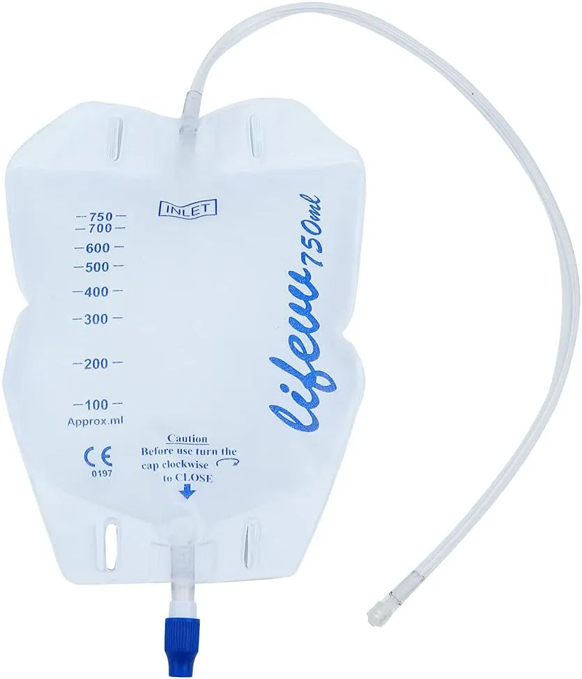 Lifevv 3 Pack Urine Drainage Bag, Nephrostomy Bag with Twist Drain Valve, 20'' Silicone Tube and Cloth Backing (750ML)
