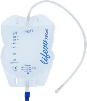 Lifevv 3 Pack Urine Drainage Bag, Nephrostomy Bag with Twist Drain Valve, 20'' Silicone Tube and Cloth Backing (750ML)
