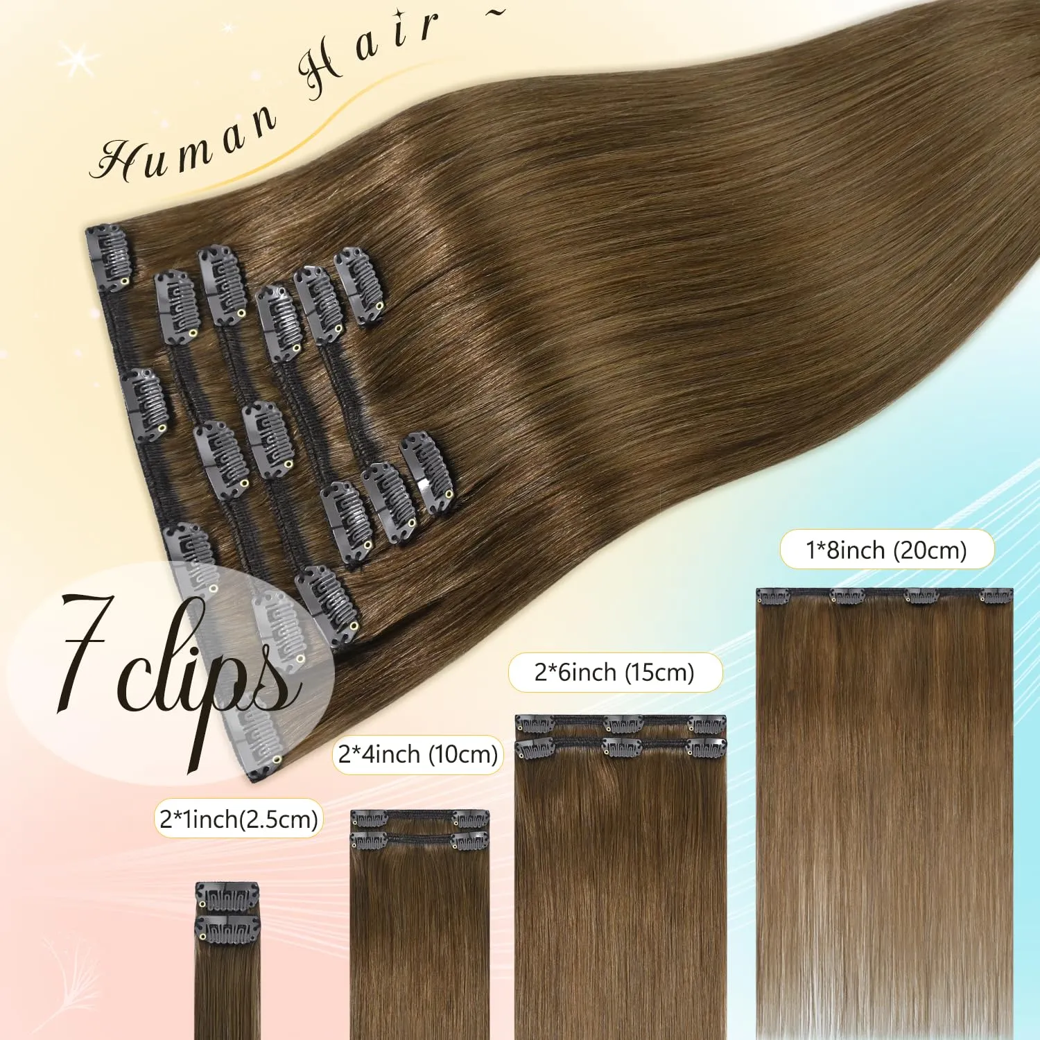 Light Brown Clip in Hair Extensions 15 Inch 75g Ntural Straight Remy Human Hair #6 Chestnut Brown Hair Extensions Clip in Soft Silky Straight Hair