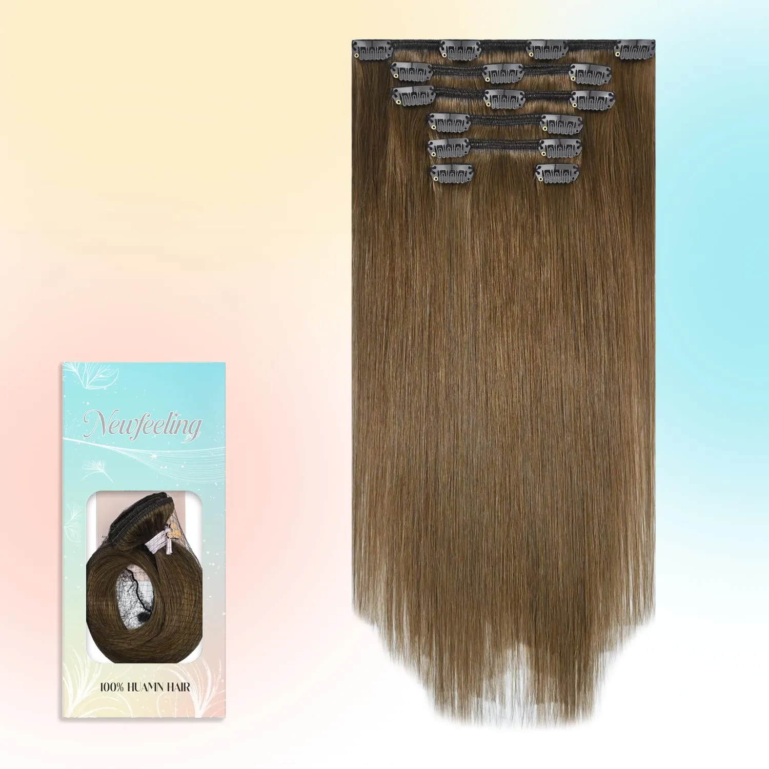Light Brown Clip in Hair Extensions 15 Inch 75g Ntural Straight Remy Human Hair #6 Chestnut Brown Hair Extensions Clip in Soft Silky Straight Hair