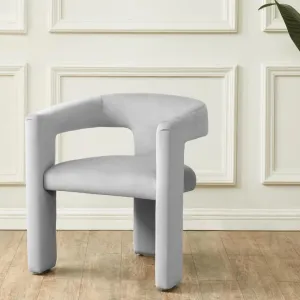 Lilian Morden Barrel Gray Accent Chair Velvet Upholstered Barrel Dining Chair with a Curved Backrest and Armrests Accent Chair for Living Room