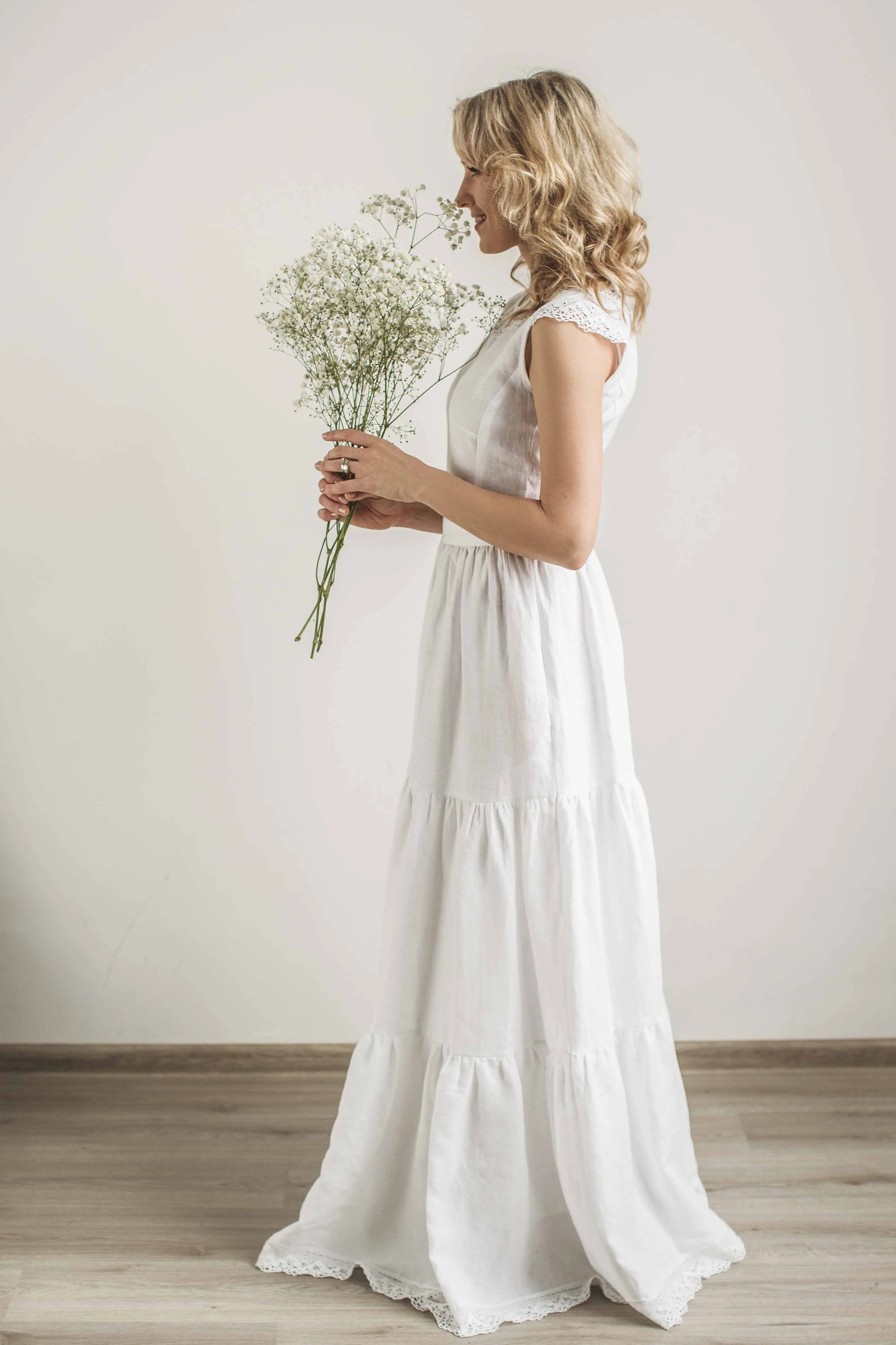 Linen Boho Lace Wedding Dress