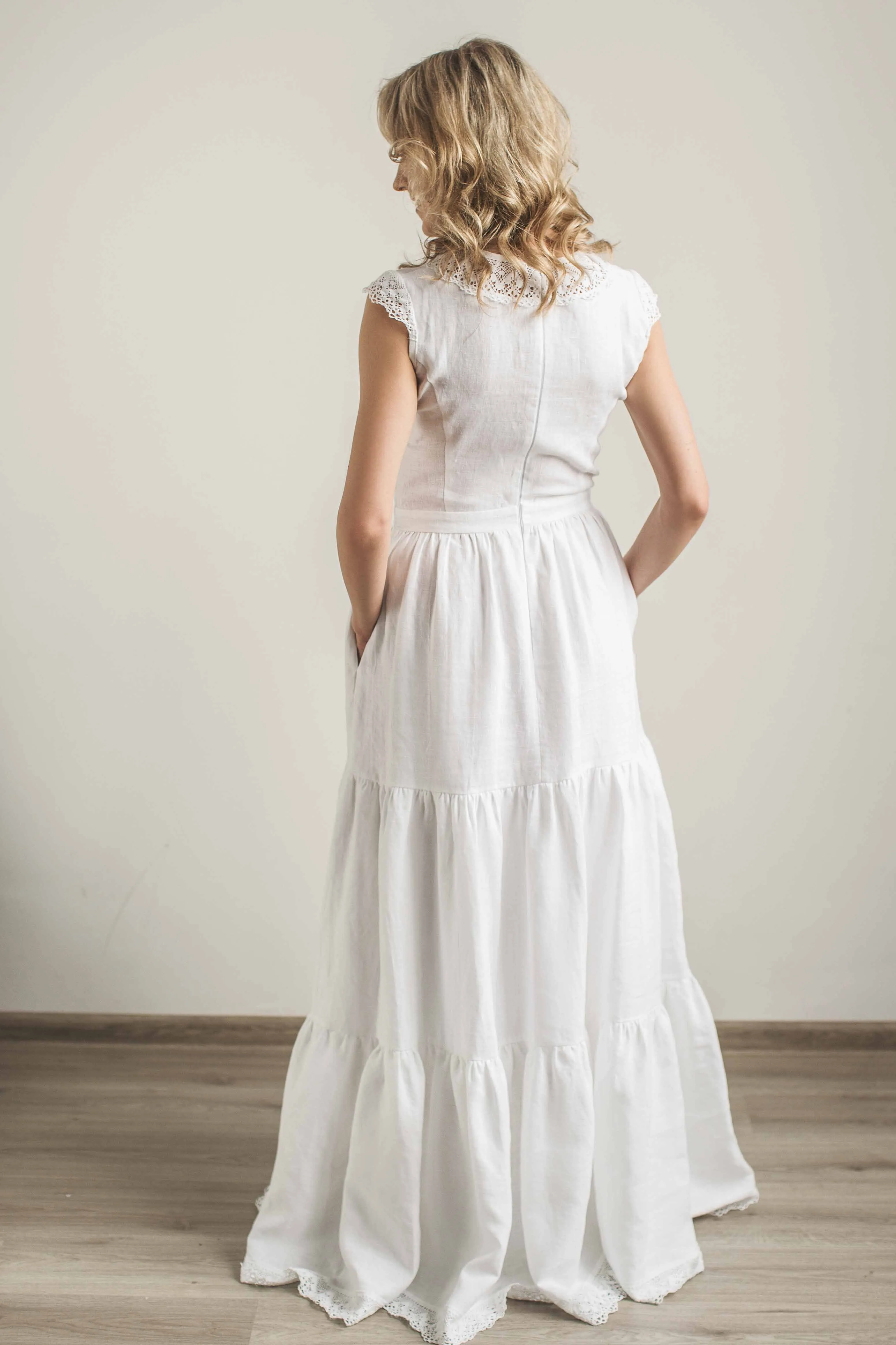 Linen Boho Lace Wedding Dress