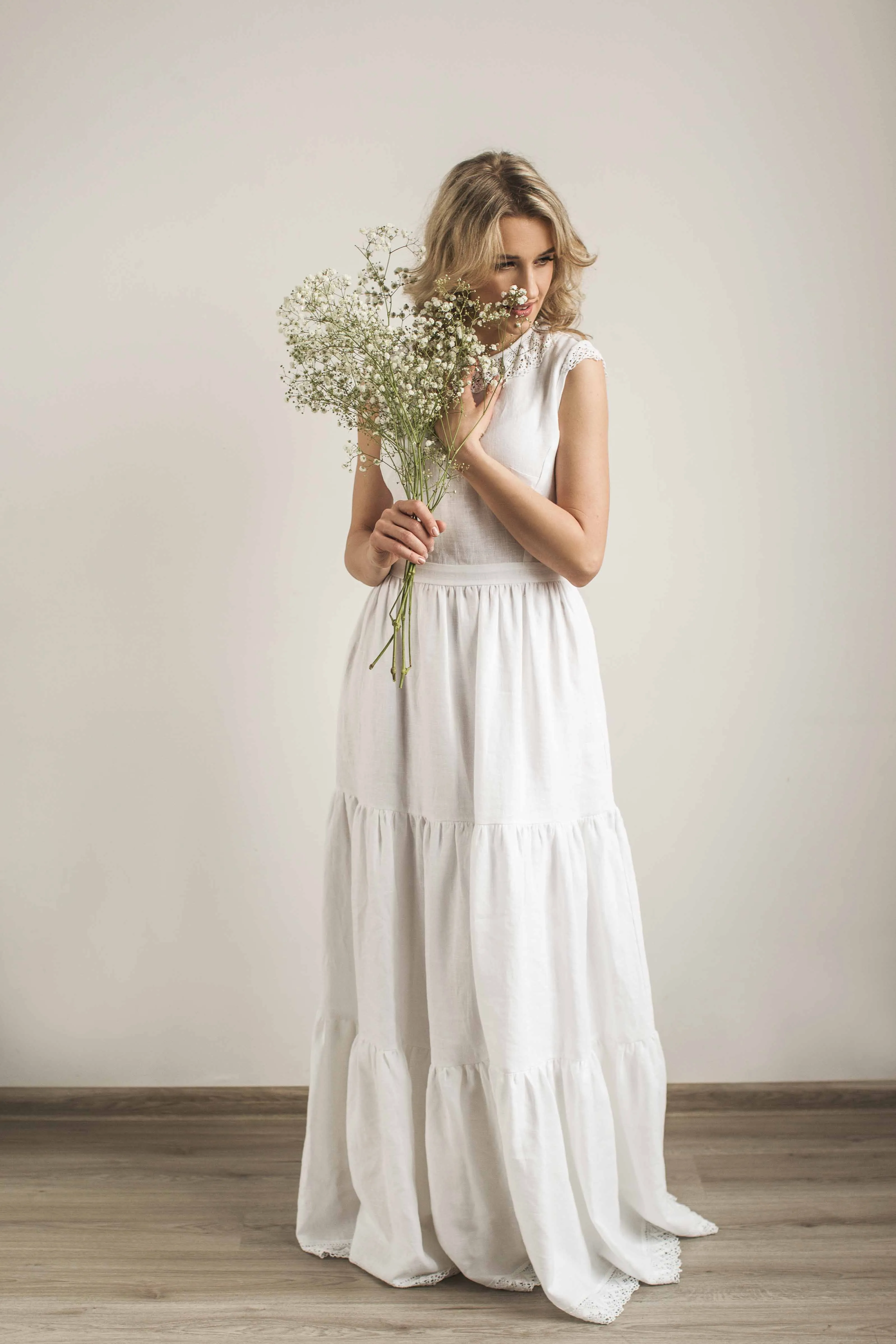 Linen Boho Lace Wedding Dress
