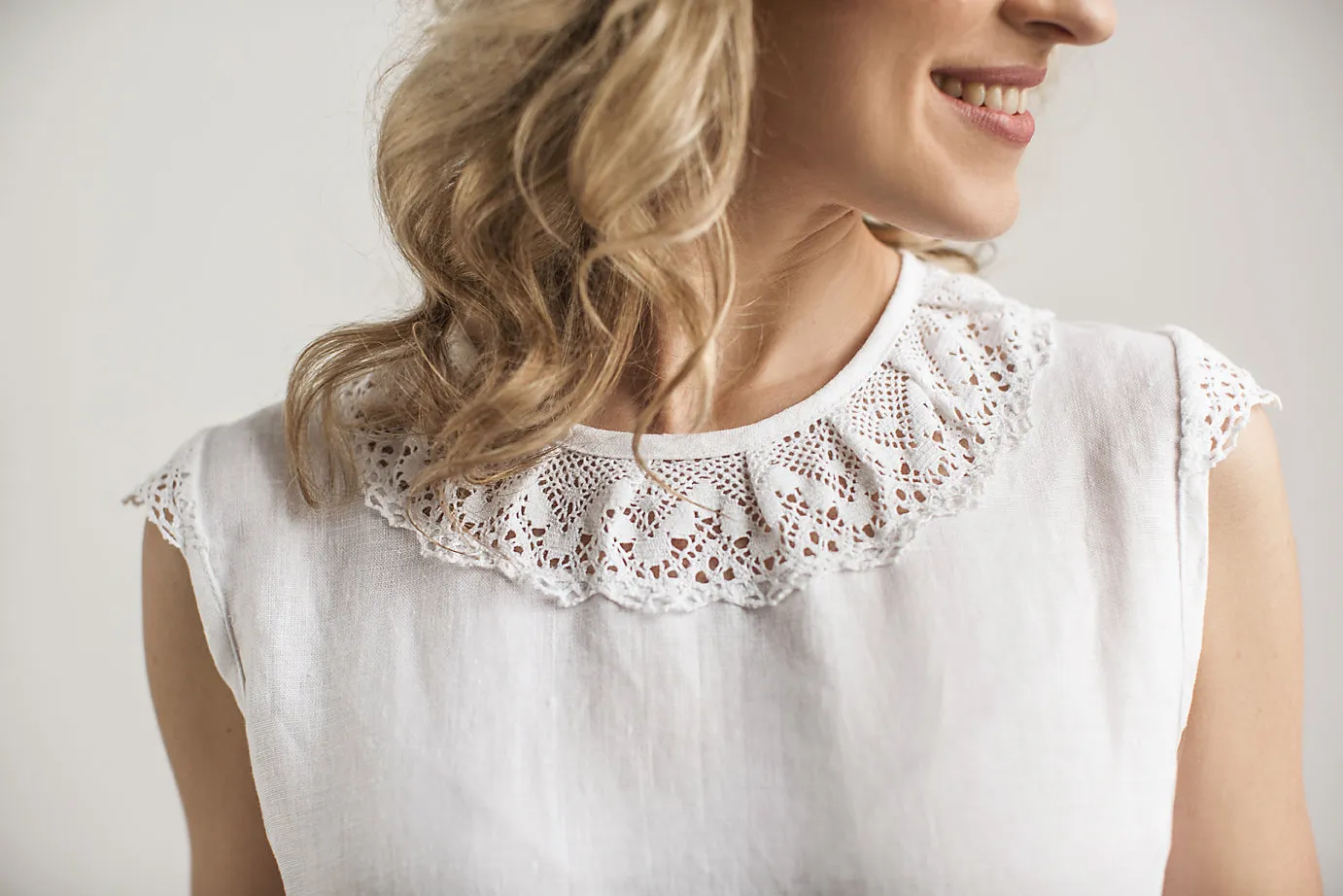 Linen Boho Lace Wedding Dress