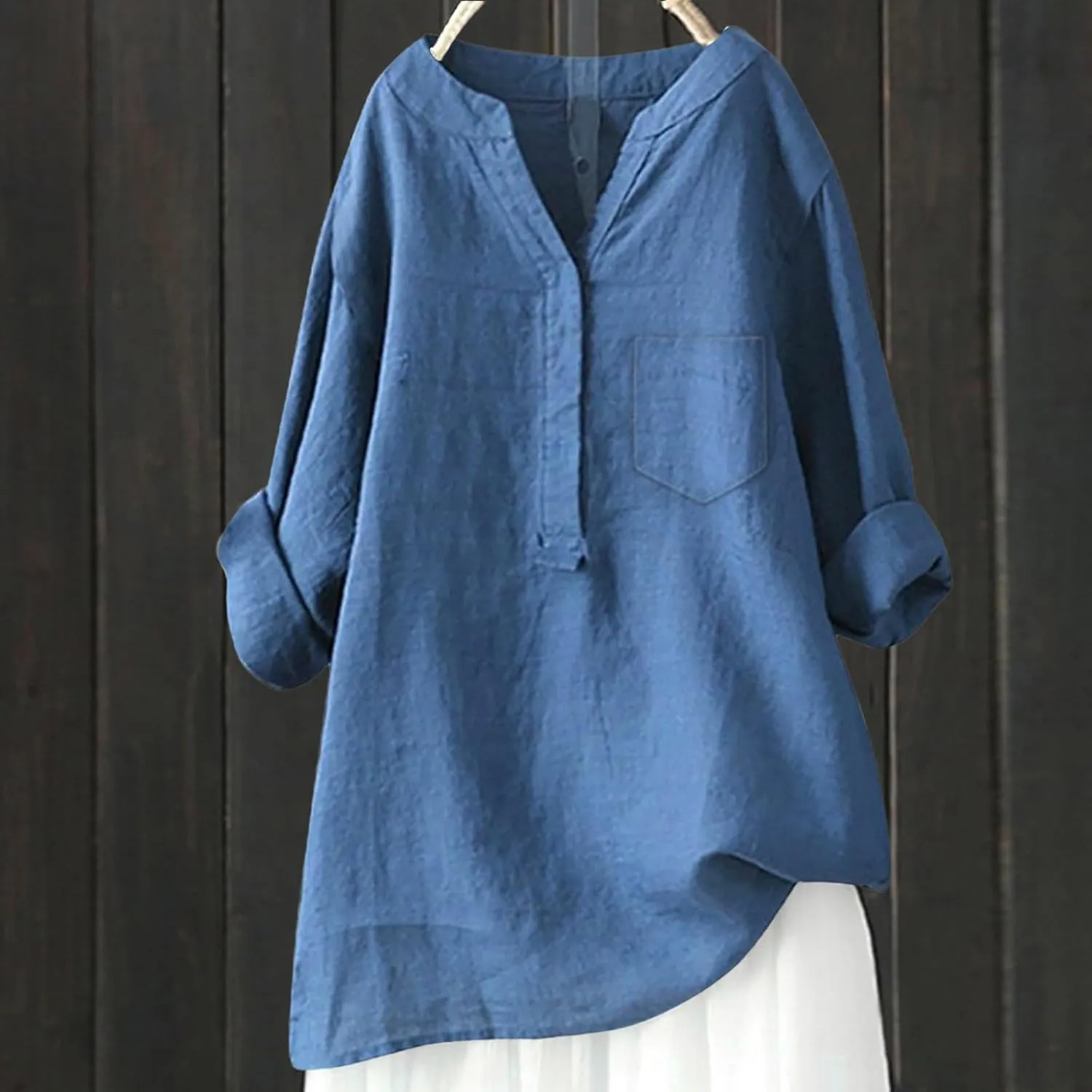 Linen Button Down Shirts for Women 2025 3/4 Sleeve V Neck Tshirts Casual Loose Tunic Tops Plus Size Beach Blouses