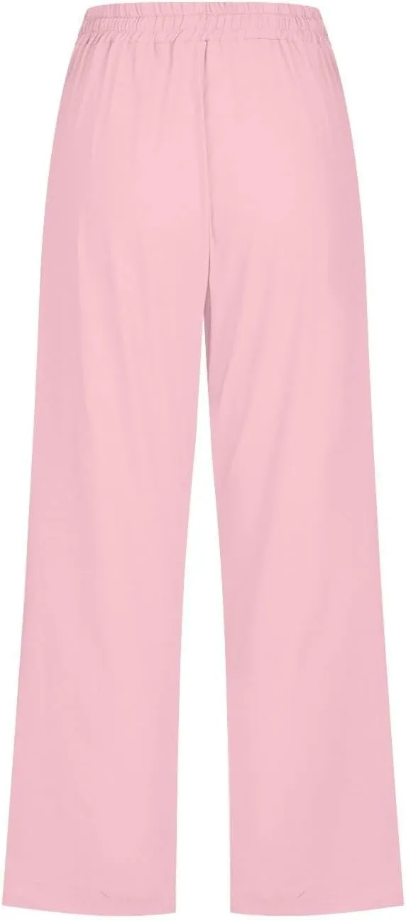 Linen Capri Pants for Women Plus Size Elastic High Waist Wide Leg Lounge Pants Summer Casual Comfy Beach Trousers
