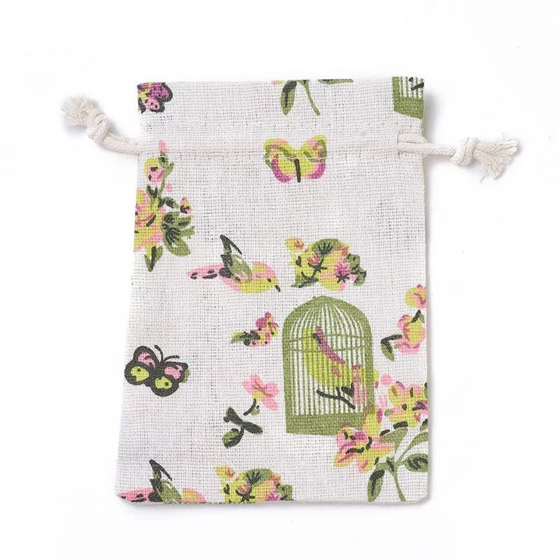 Linen Drawstring Bags Birdcage Pattern - 3 Sizes