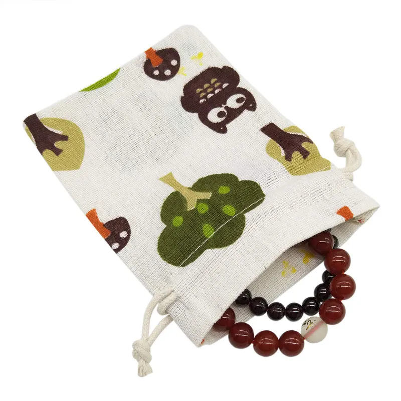 Linen Drawstring Bags Owl Pattern - 3 Sizes