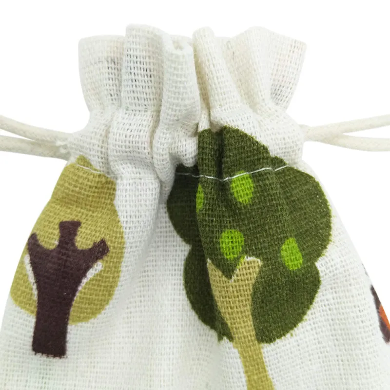 Linen Drawstring Bags Owl Pattern - 3 Sizes