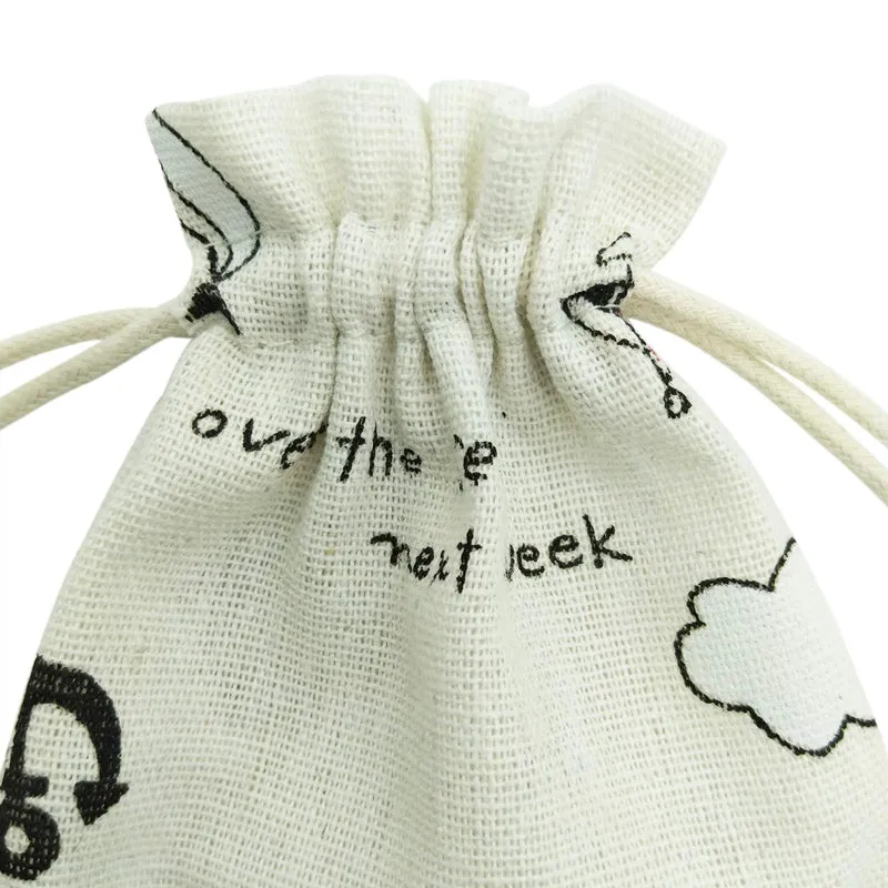Linen Drawstring Bags Sailboat Pattern - 3 Sizes